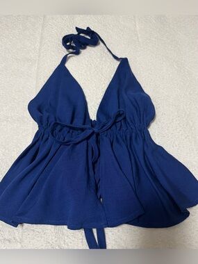 Deep Blue Halter Tie-Front Top